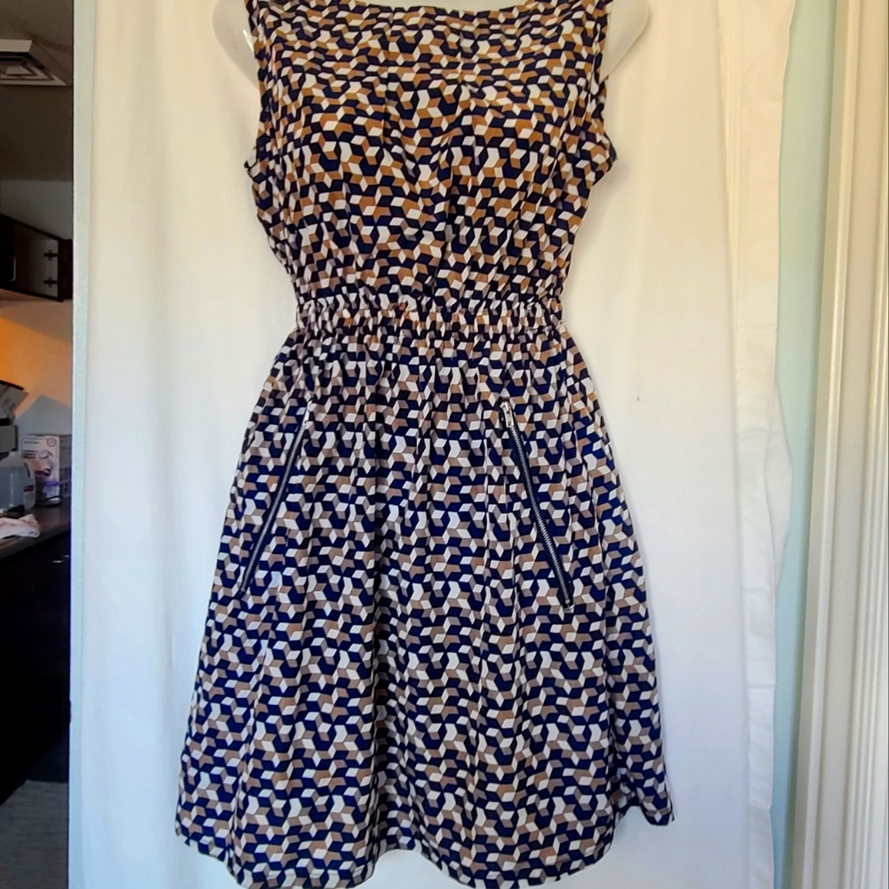 Feathers geometric zipper pocket dress bl&gold szS